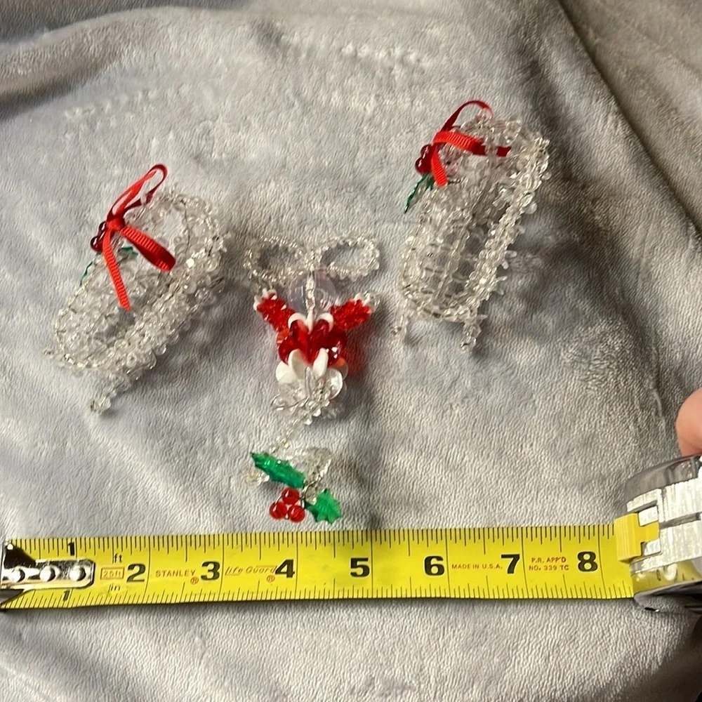 Vintage Beaded Mouse and Two Sleighs Red/Green/ Sparkle w/Holly Accents